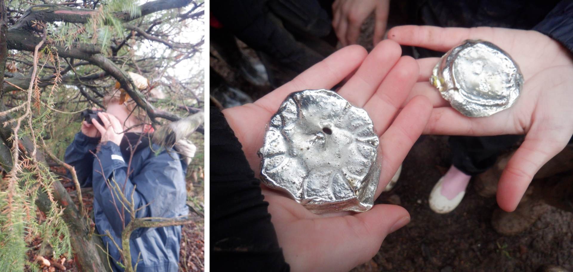 Growing Minds outdoor learning in January 2026 with birdwatching Birdwatching and Viking coins cast from pewter